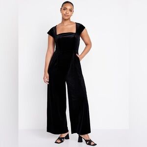 Old Navy Black Velvet Square-Neck Jumpsuit with Short Sleeves